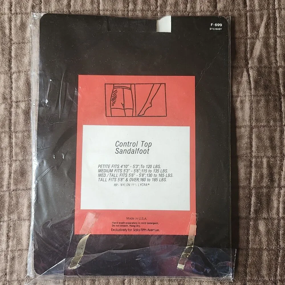 Vtg Saks Fifth Avenue Pantyhose Jet Black SFA Control Top Med/Tall.
